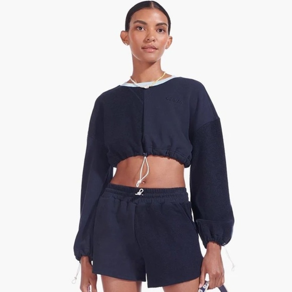 NWT STAUD CROPPED BUNGEE SWEATSHIRT | DEEP SEA